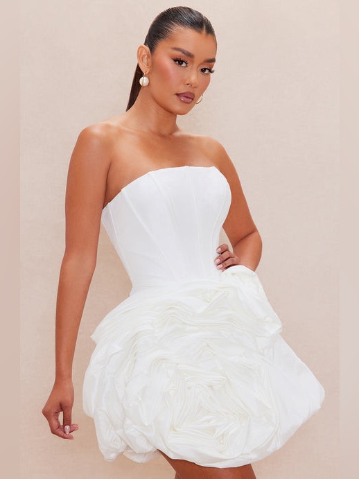 Fashion Nova White Strapless Rosette Bubble Mini Dress